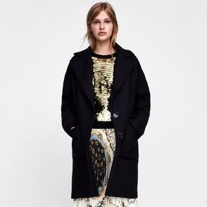 Zara Manteco Wool Coat Black